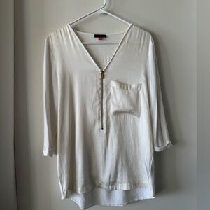 Vince Camuto Mixed Media Zip-Front Top